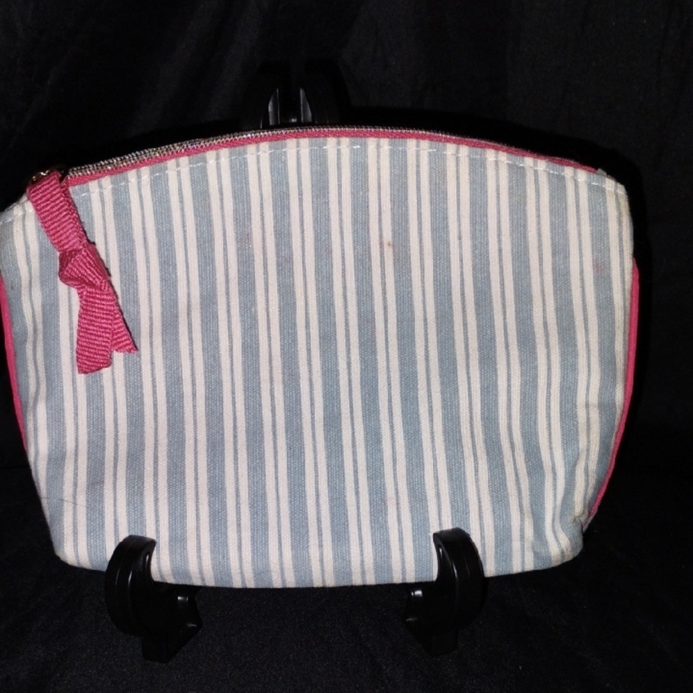 Ipsy Pink and Gray Striped Cosmetic Bag with Chic Design